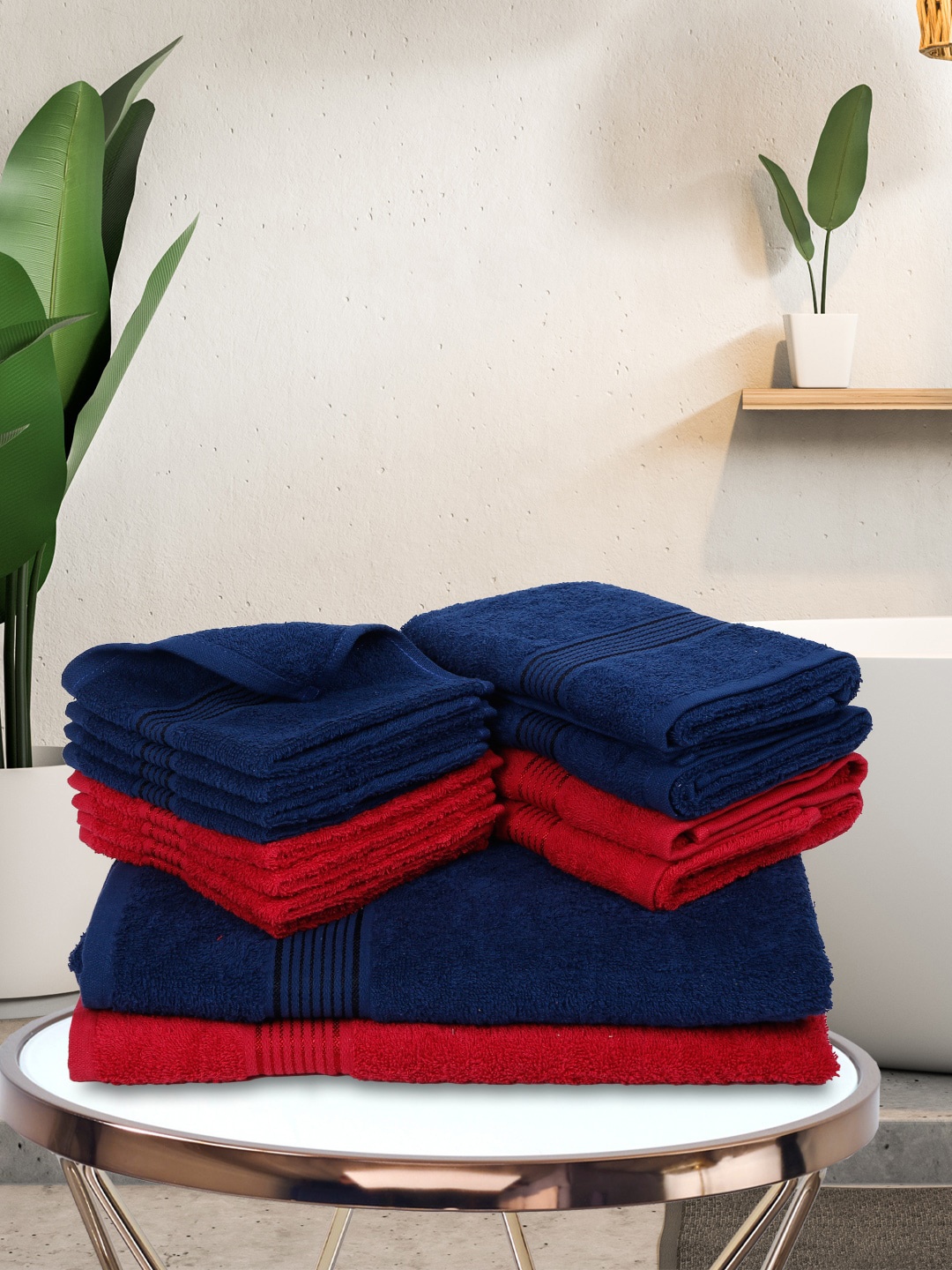 

KOPA Set Of 14 Solid 380 GSM Pure Cotton Towel Set, Navy blue