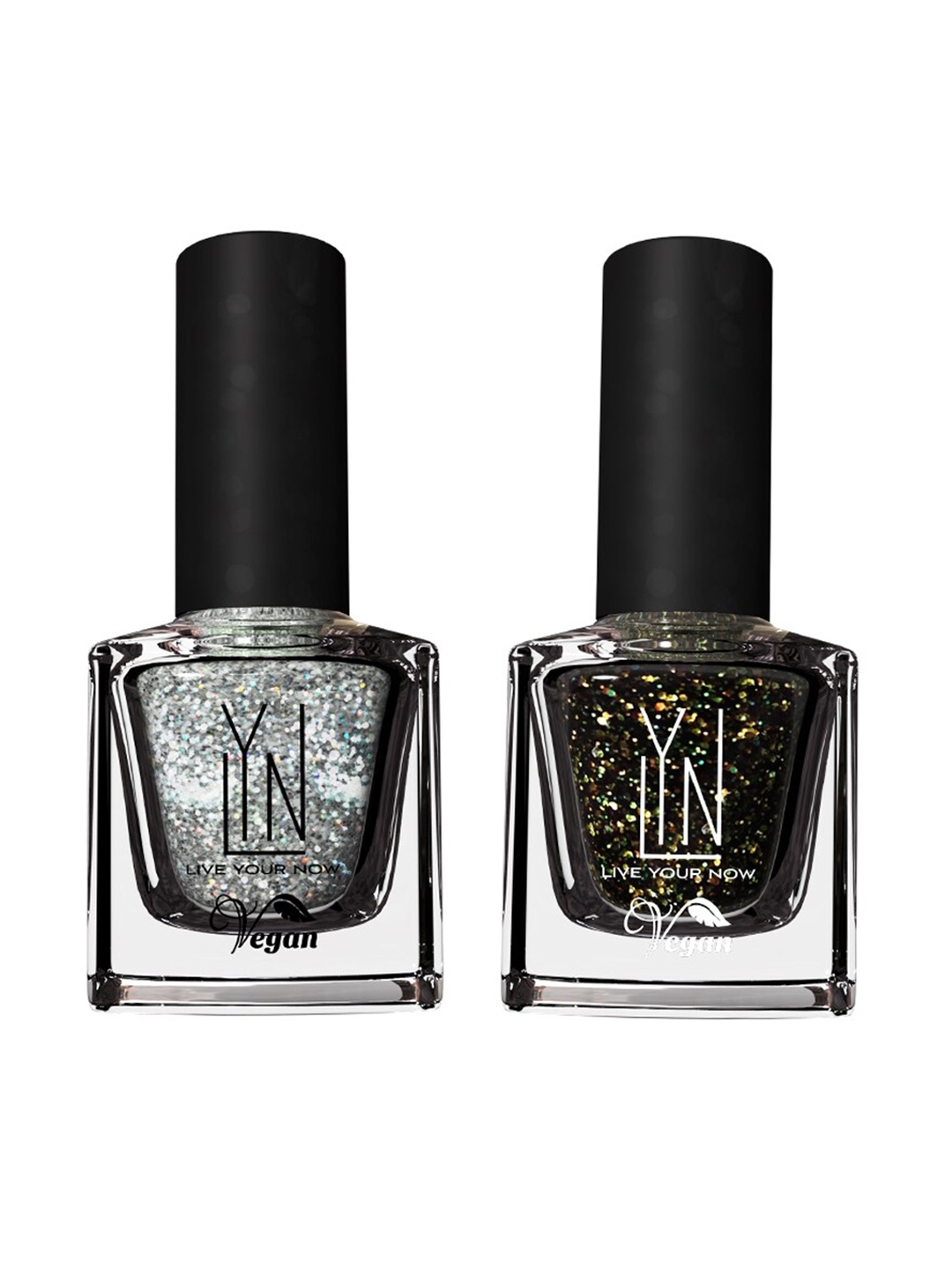 

LYN LIVE YOUR NOW Set of 2 Black Gold & Iced Up Fast Dry Nail Paint