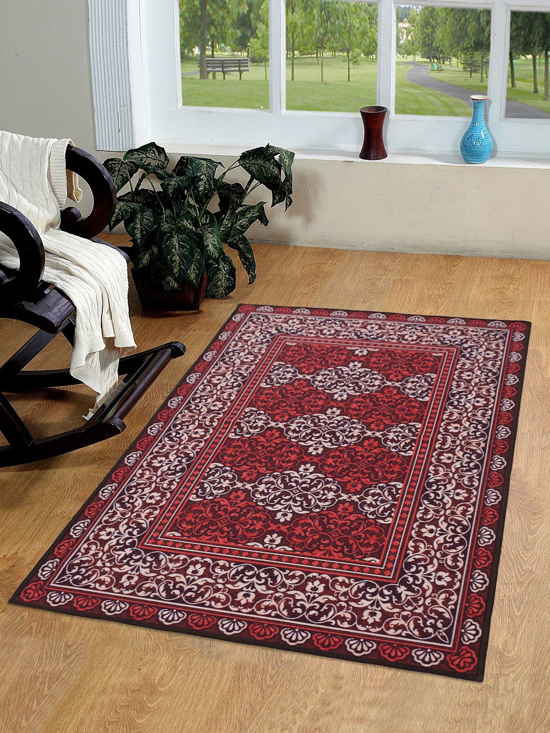 

RUGSMITH Red & Beige Printed Anti-Skid Carpet