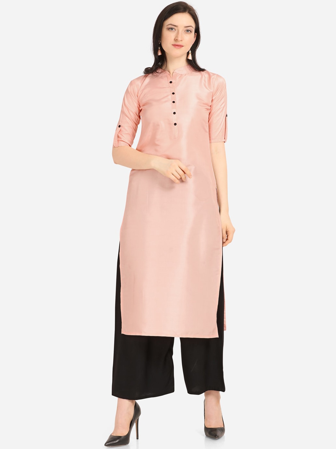 

Florence Women Pink & Black Regular Straight Kurta with Palazzos