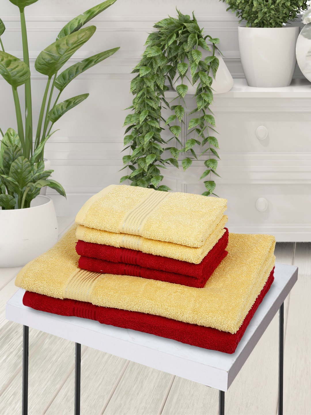 

KOPA Set Of 6 Solid Pure Cotton 380 GSM Towel Set, Yellow