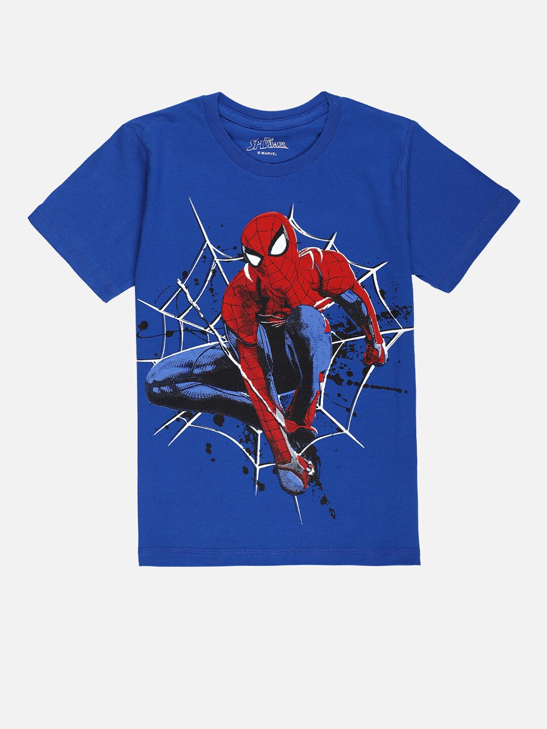 

Kids Ville Boys Blue & Red Spiderman Printed Round Neck Cotton T-shirt