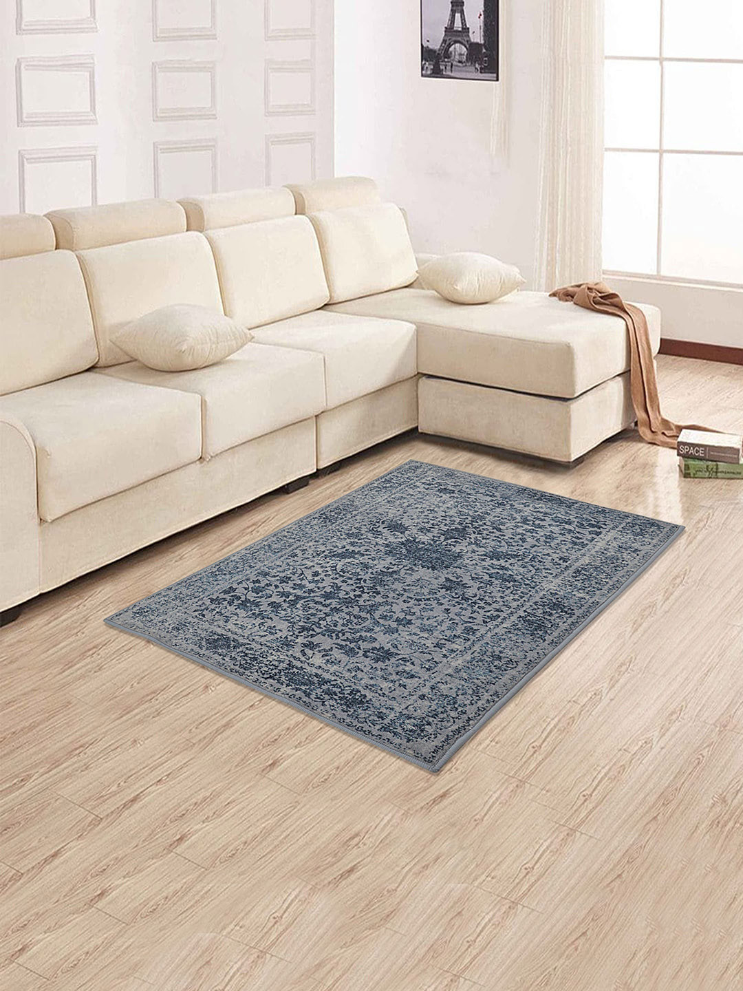 

RUGSMITH Blue & Grey Printed Rectangular Anti-Skid Carpet