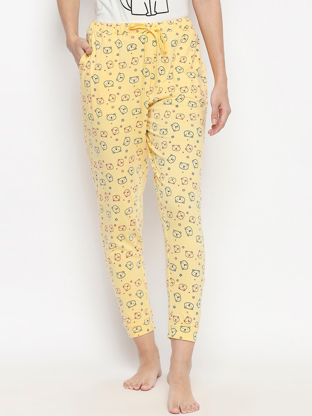 

People Women Yellow & Blue Printed Cotton Lounge Pants