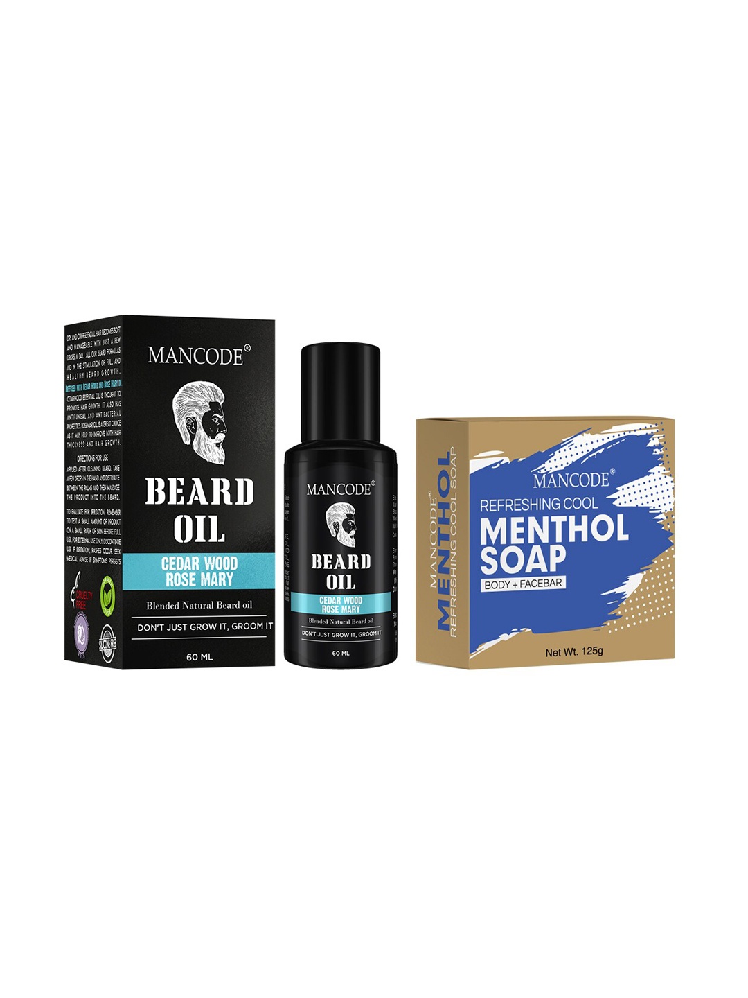 

MANCODE Pack of 2 Beard Oil & Refreshing Cool Menthol Soap, Black