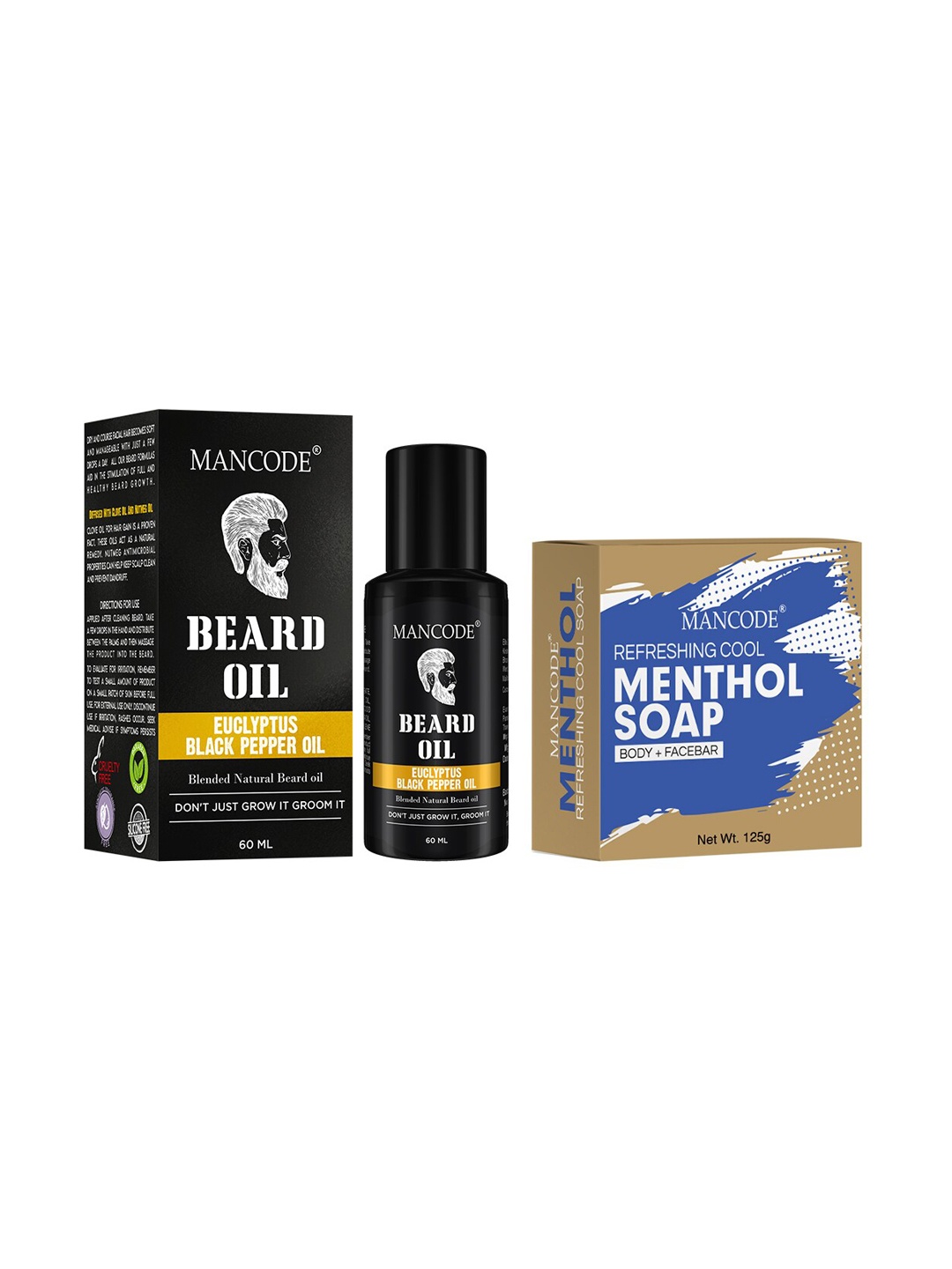 

MANCODE Pack of 2 Eucalyptus Beard Oil And Refreshing Cool Menthol Soap, Black