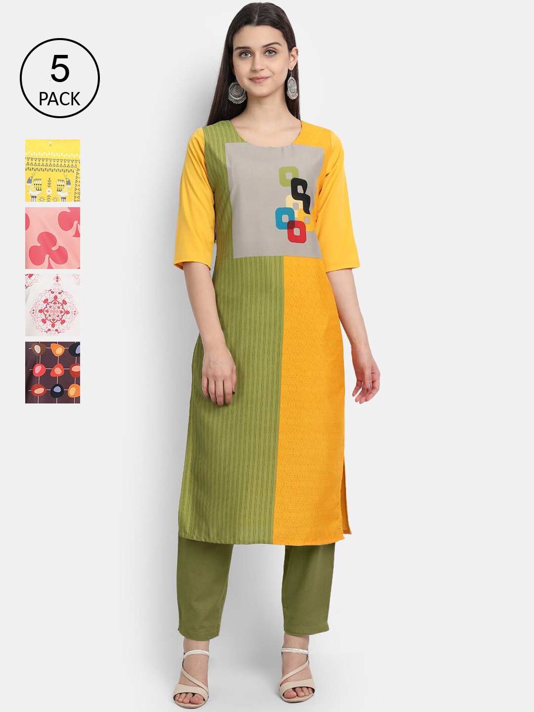 

Ethnic basket Pack of 5 Women Multicoloured Printed Crepe Kurta, Multi