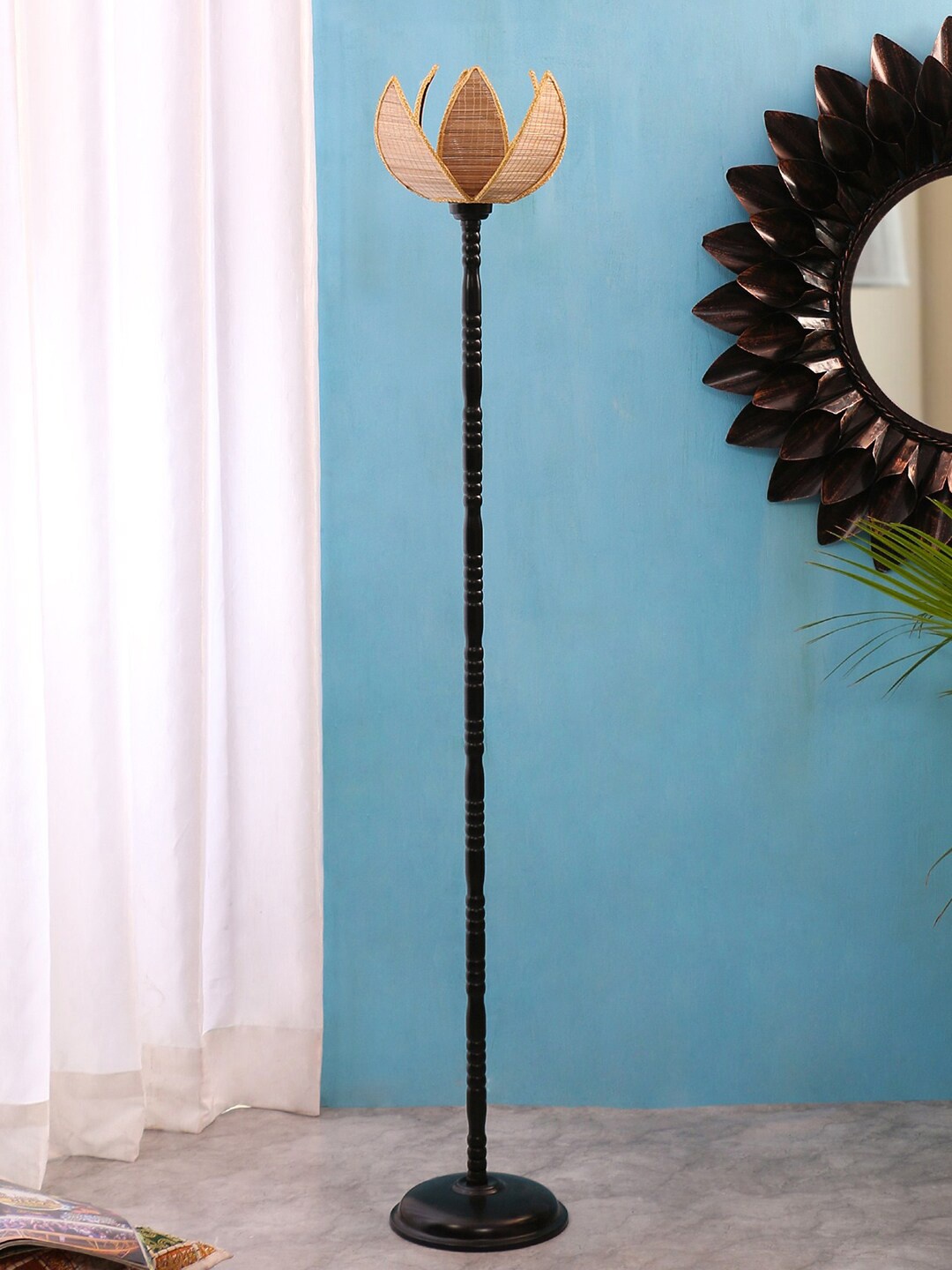 

Devansh Beige Self Design Traditional Torchiere Lamp with Shade
