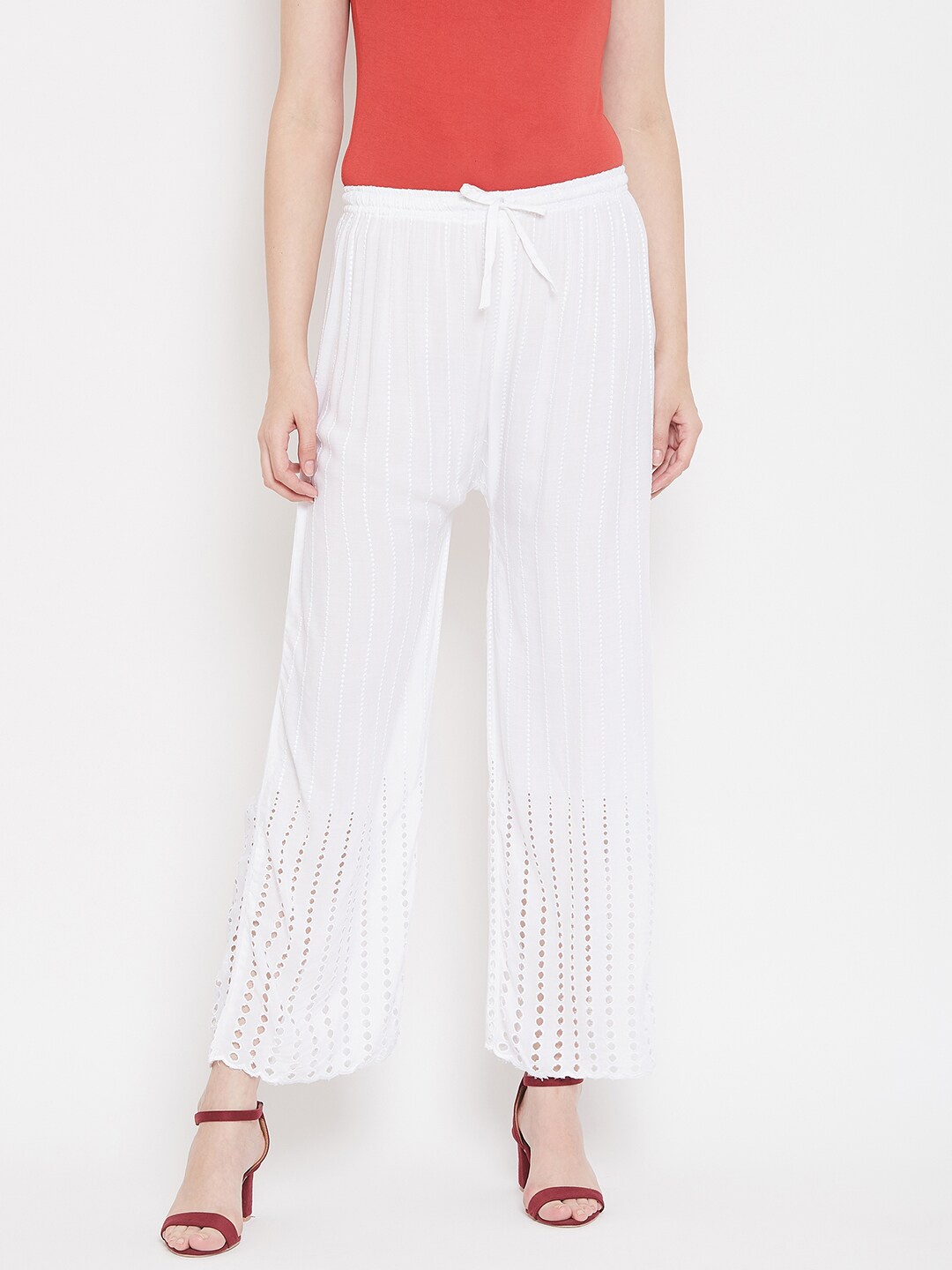 

Castle Women White Self-Design Straight Fit Palazzos