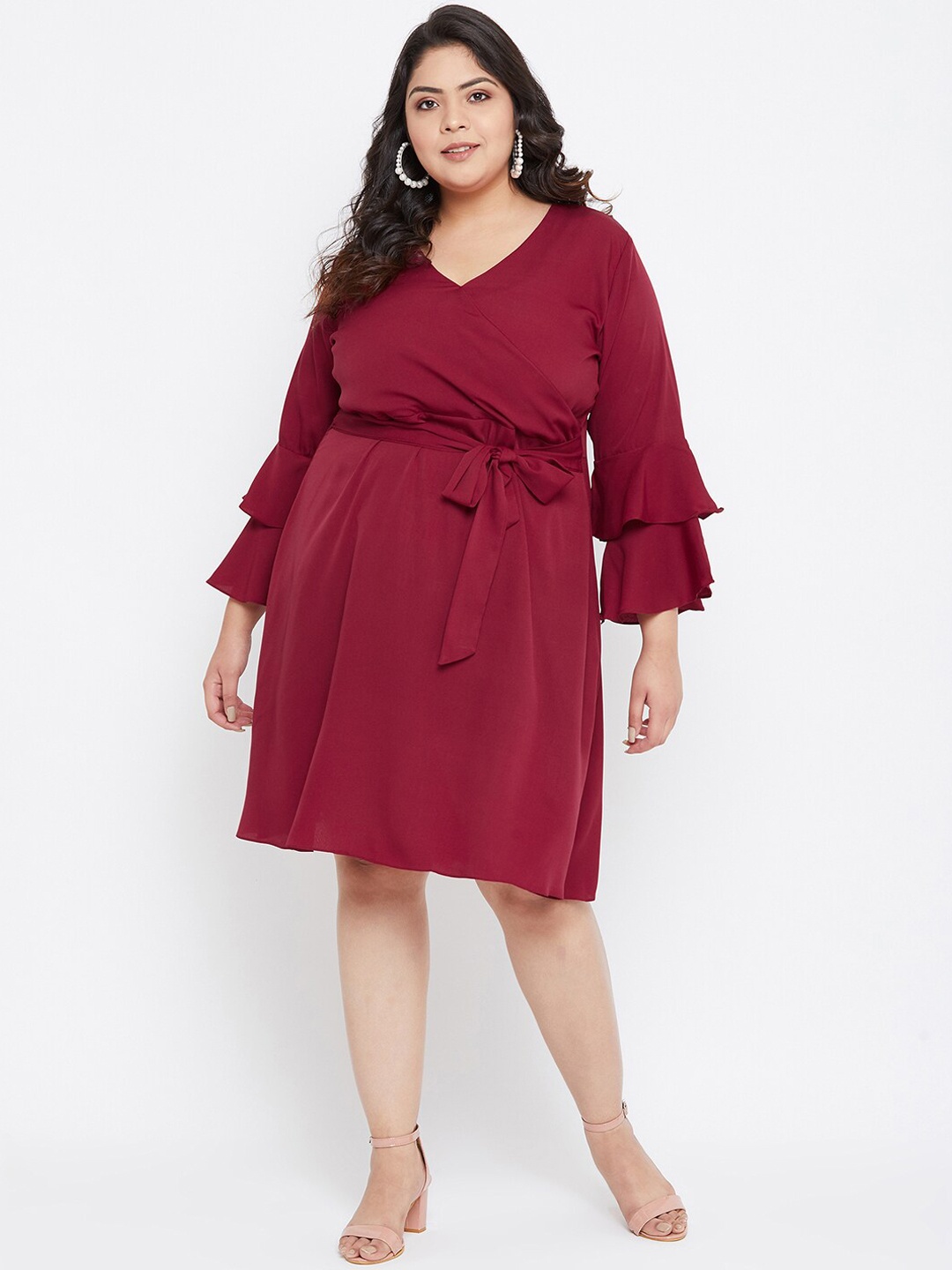 

Uptownie Lite Plus Size Maroon Crepe Tie-Up Wrap Dress