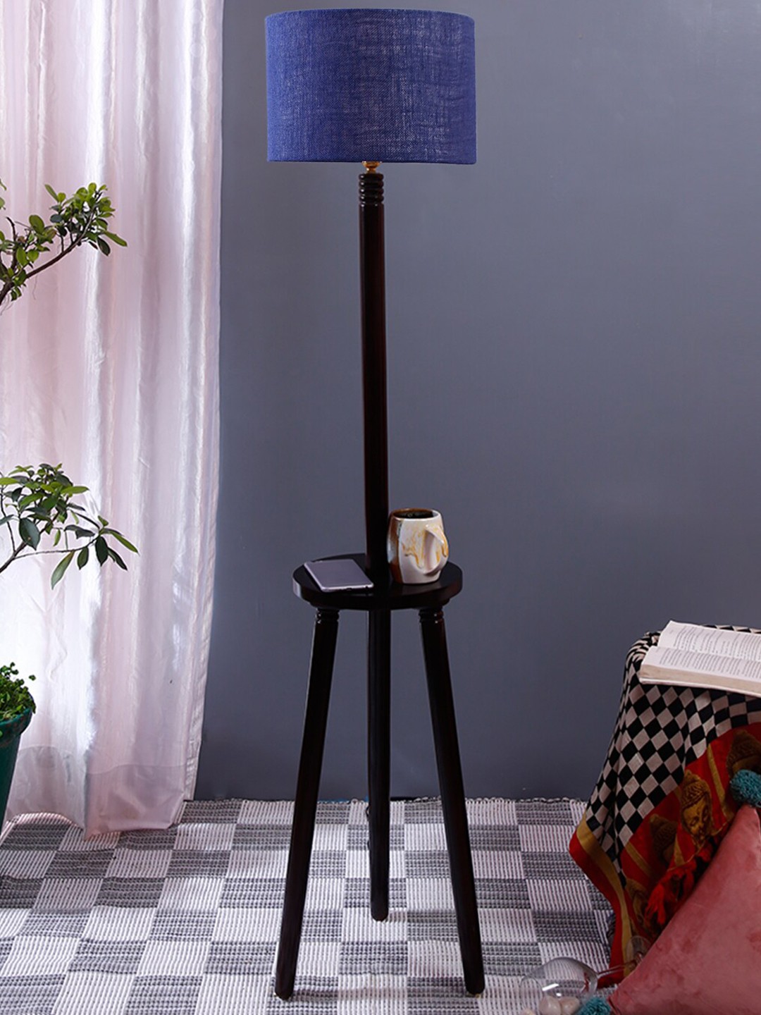 

Devansh Blue Self Design Traditional Shelf Lamp with Shade