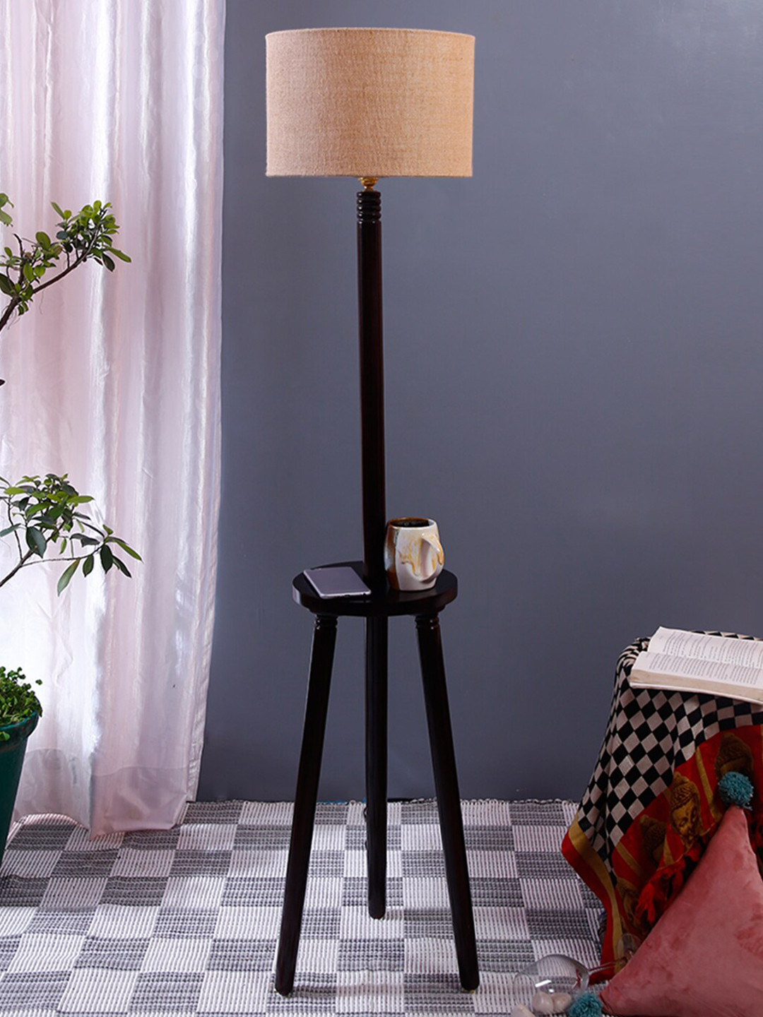 

Devansh Beige & Brown Textured Traditional Shelf Lamp with Shade