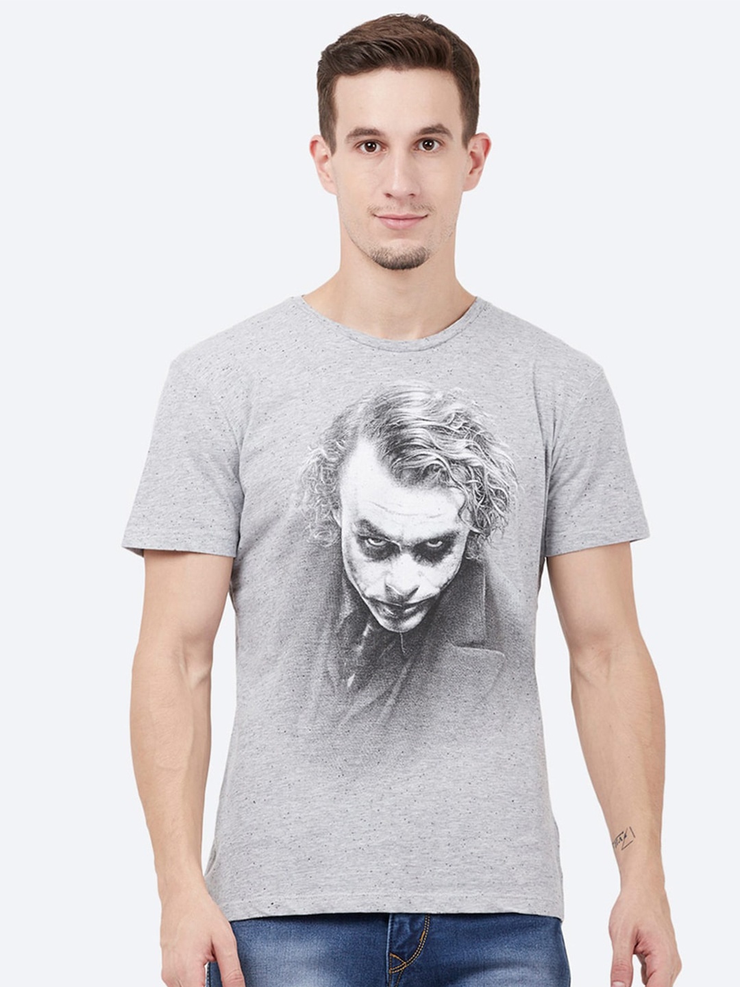 

Free Authority Men Grey Joker Printed Round Neck T-shirt