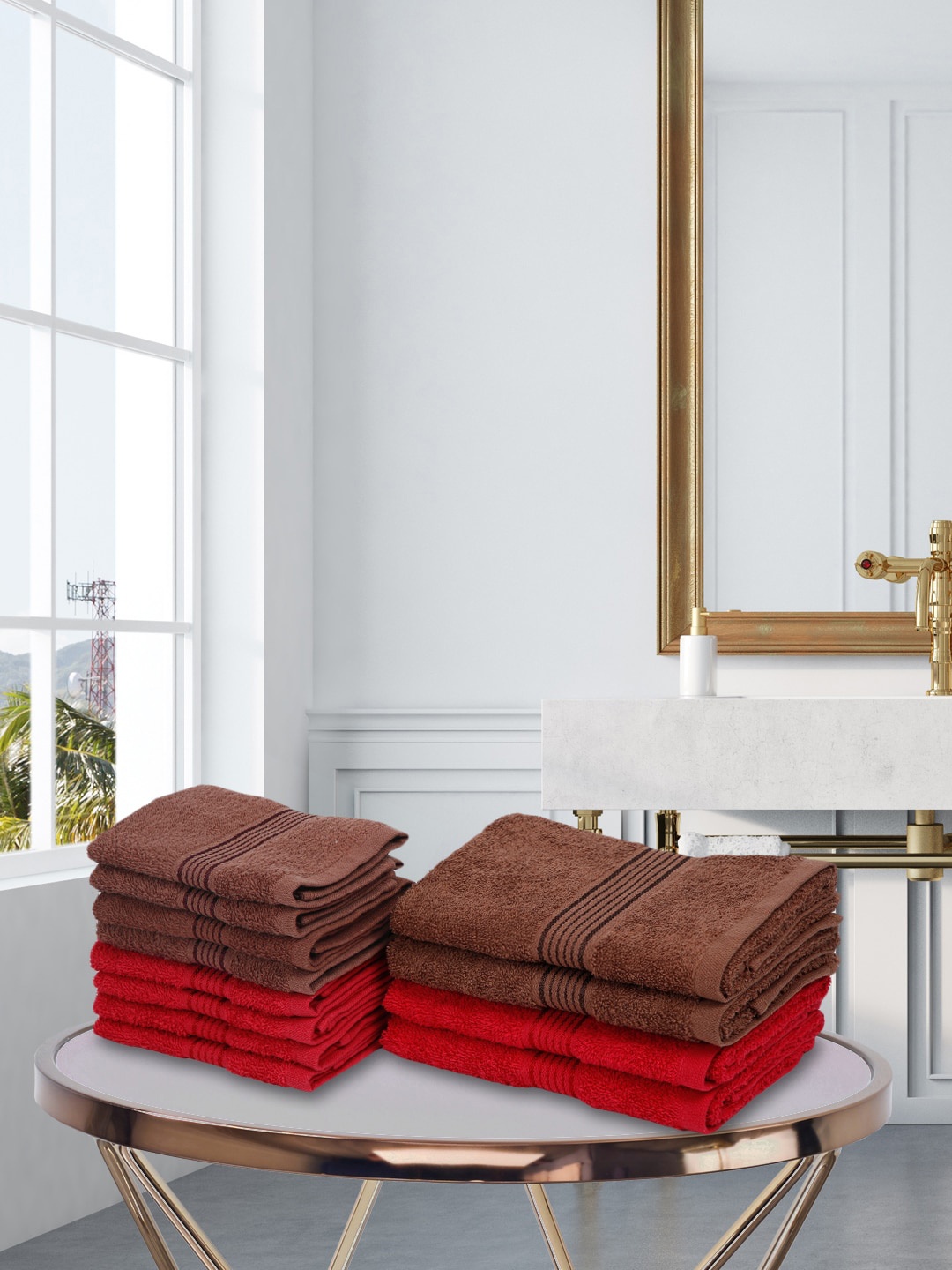

KOPA Set Of 12 Solid 380 GSM Pure Cotton Towel Set, Brown