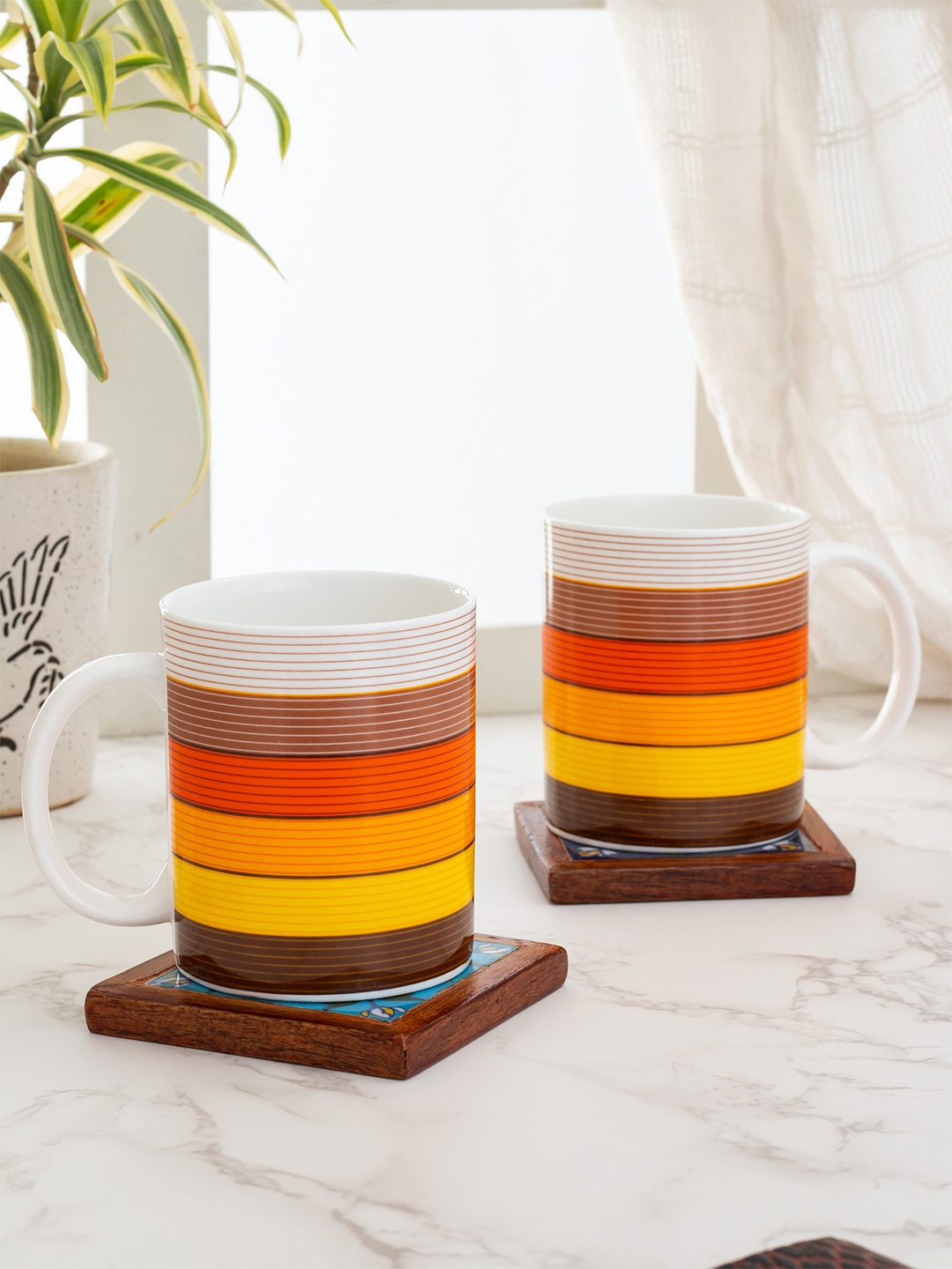 

CLAY CRAFT White & Brown Set of 2 Printed Ceramic Mugs