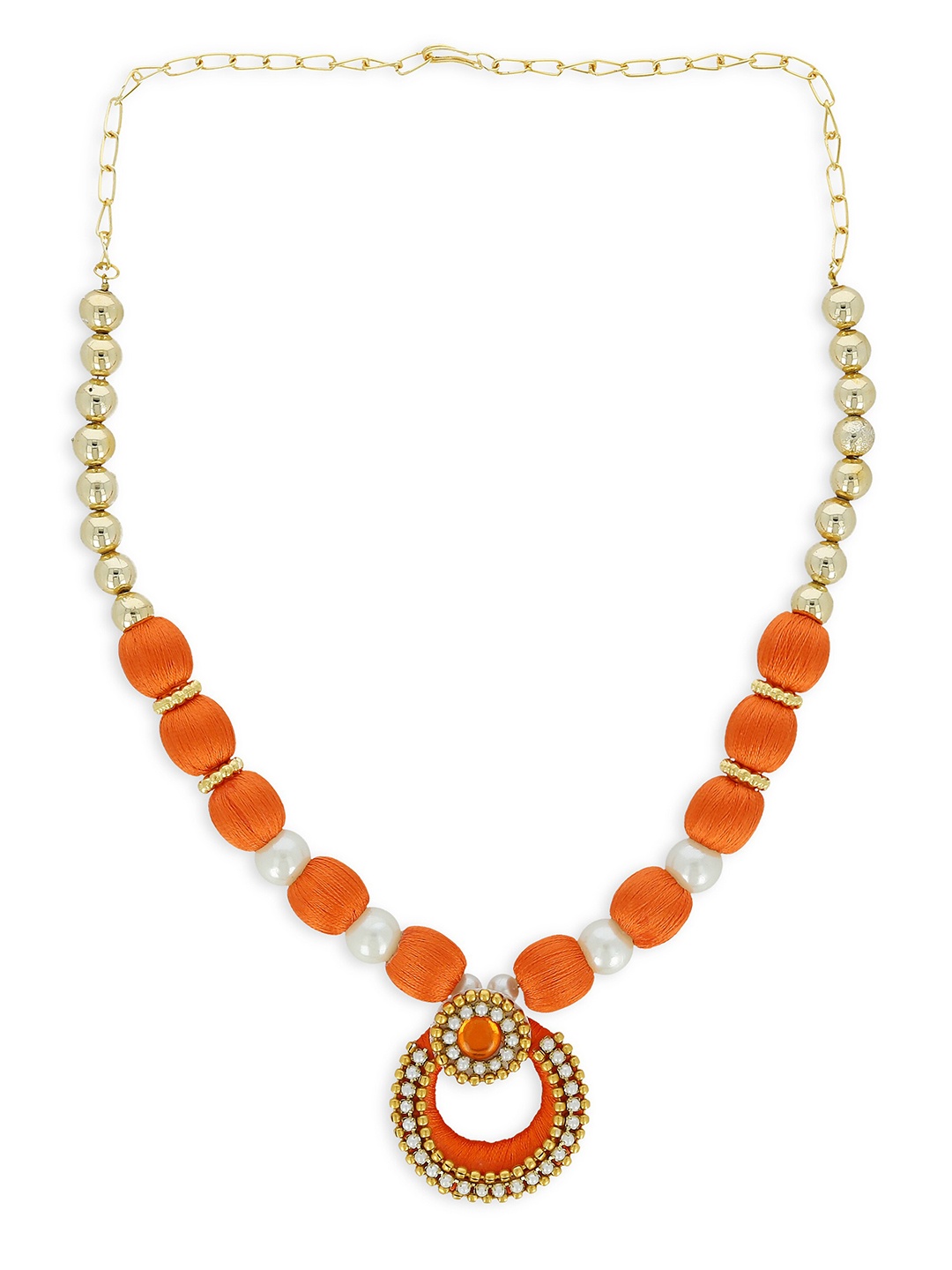 AKSHARA Girls Gold-Toned & Orange Alloy Gold-Plated Handcrafted Necklace