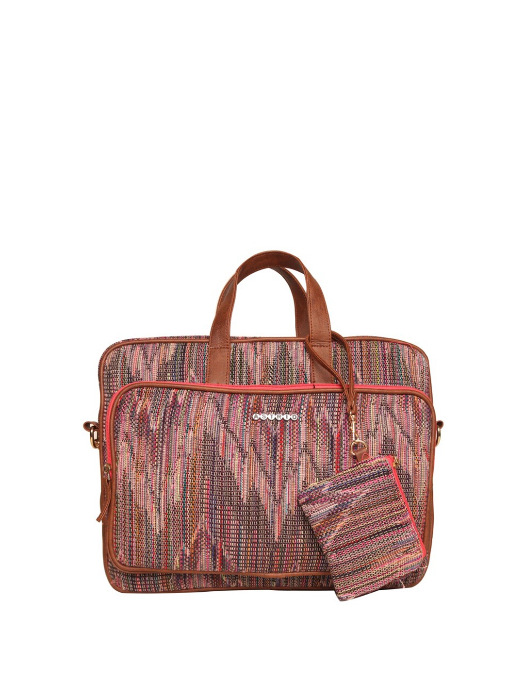 

ASTRID Women Brown Textured Laptop Bag With Accessory Pouch