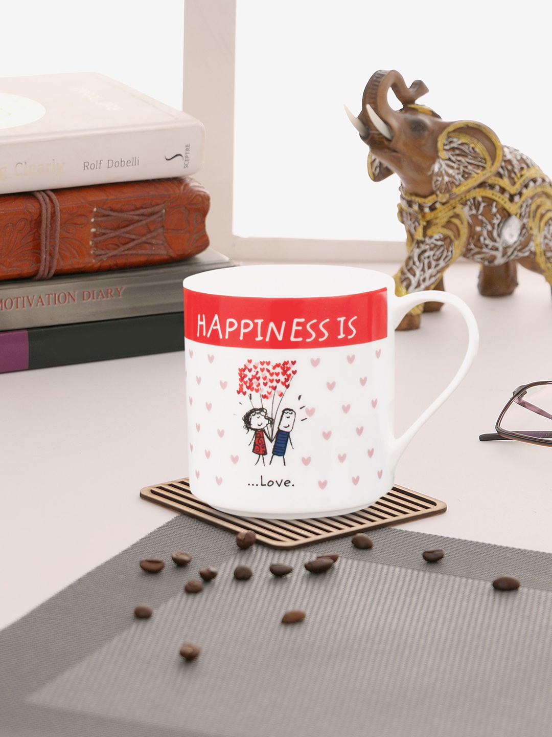 CLAY CRAFT White & Red Printed Single Ceramic Mug