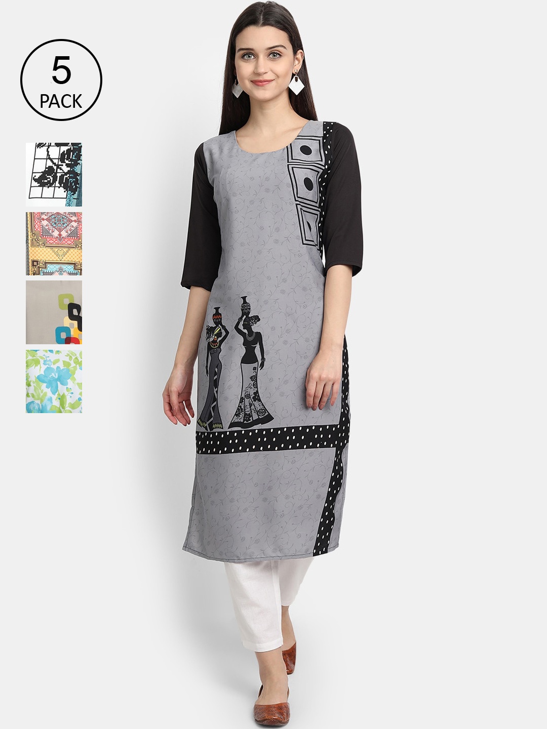 

Ethnic basket Women Multicoloured Colourblocked Thread Work Crepe Kurta, Multi