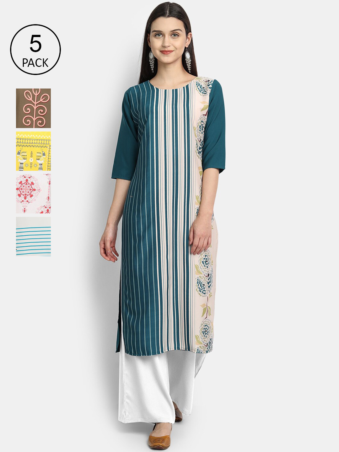 

Ethnic basket Women Multicoloured Floral Printed Thread Work Crepe Kurta, Multi