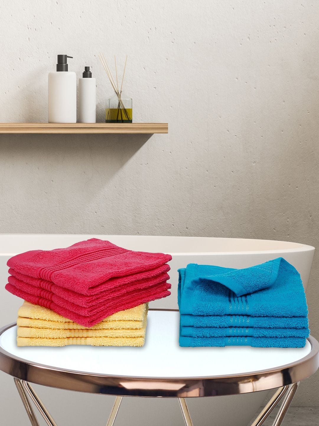 KOPA Multicoloured Set of 12 Solid 380 GSM Cotton Face Towels, Multi