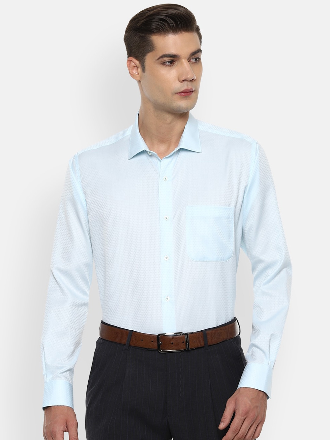 

Van Heusen Men Blue & White Regular Fit Self Design Cotton Formal Shirt