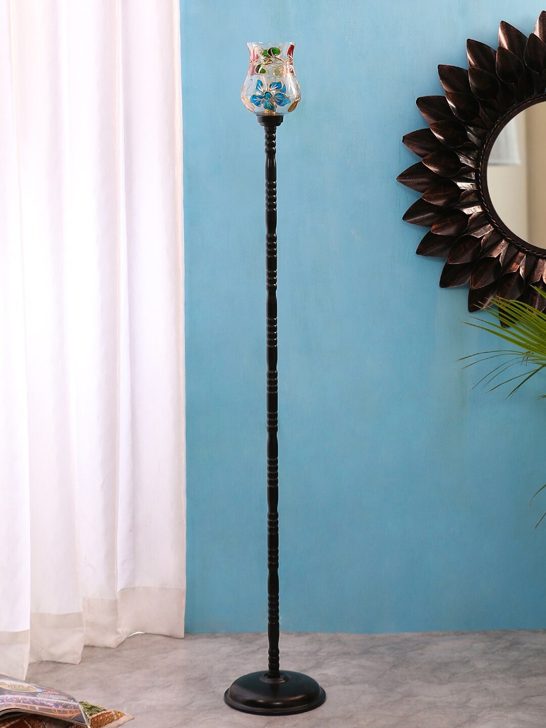 

Devansh Multi Solid Multicolor Glass Designer Torchiere Lamp with Black base, White