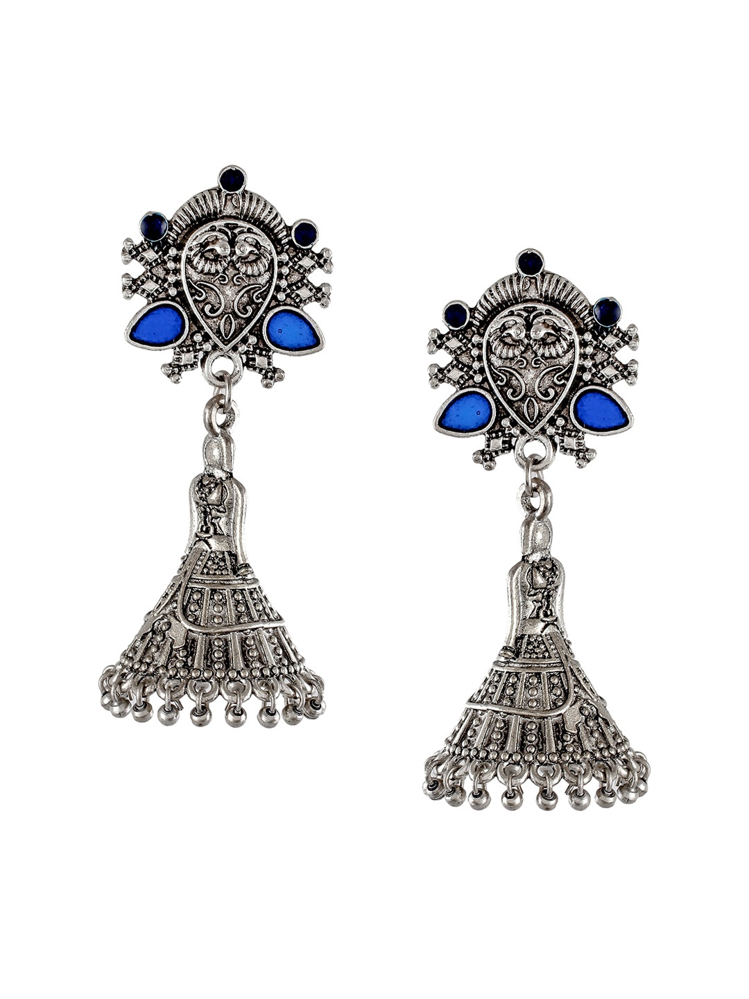 

Silvermerc Designs Oxidised Blue Silver-Plated Classic Jhumkas