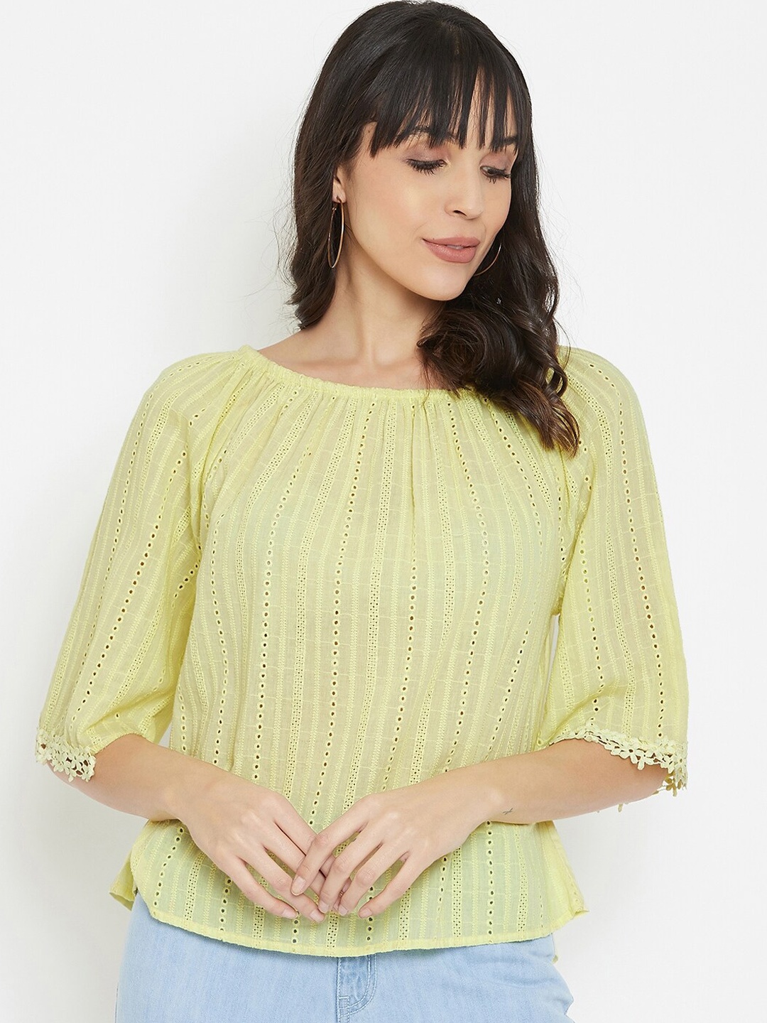

Madame Yellow Schiffli Regular Top