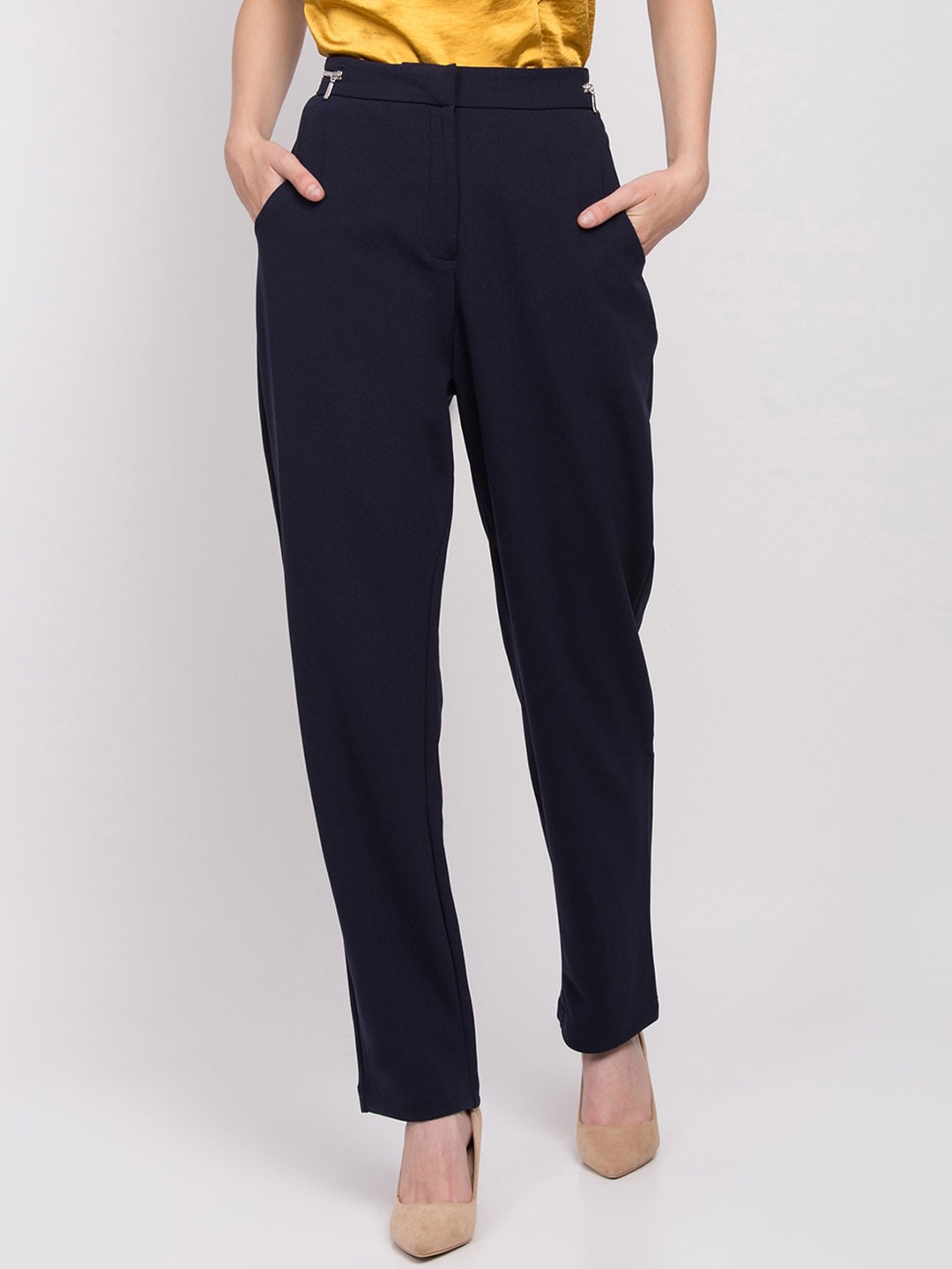 

ZOELLA Women Navy Blue Regular Fit Solid Regular Trousers