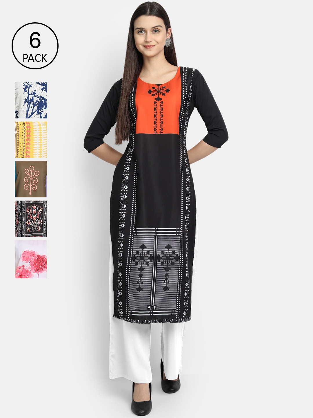 

Ethnic basket Women Multicoloured Geometric Embroidered Thread Work Crepe Kurta, Multi