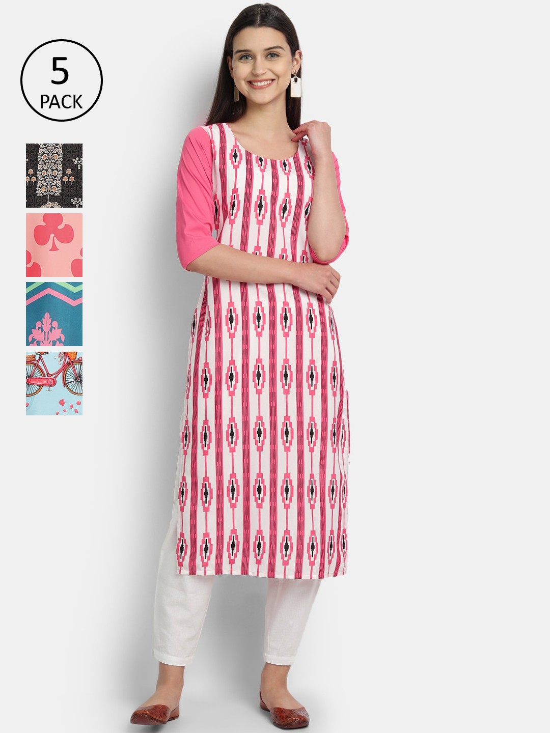 

Ethnic basket Women Multicoloured Floral Embroidered Mirror Work Crepe Kurta, Multi