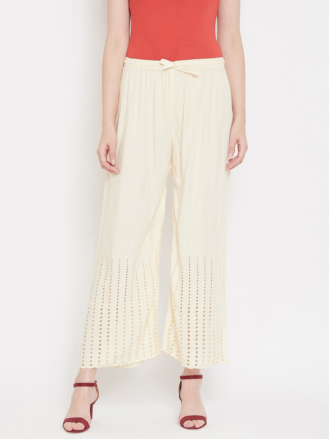 

Castle Women Cream-Coloured Self Design Straight Palazzos