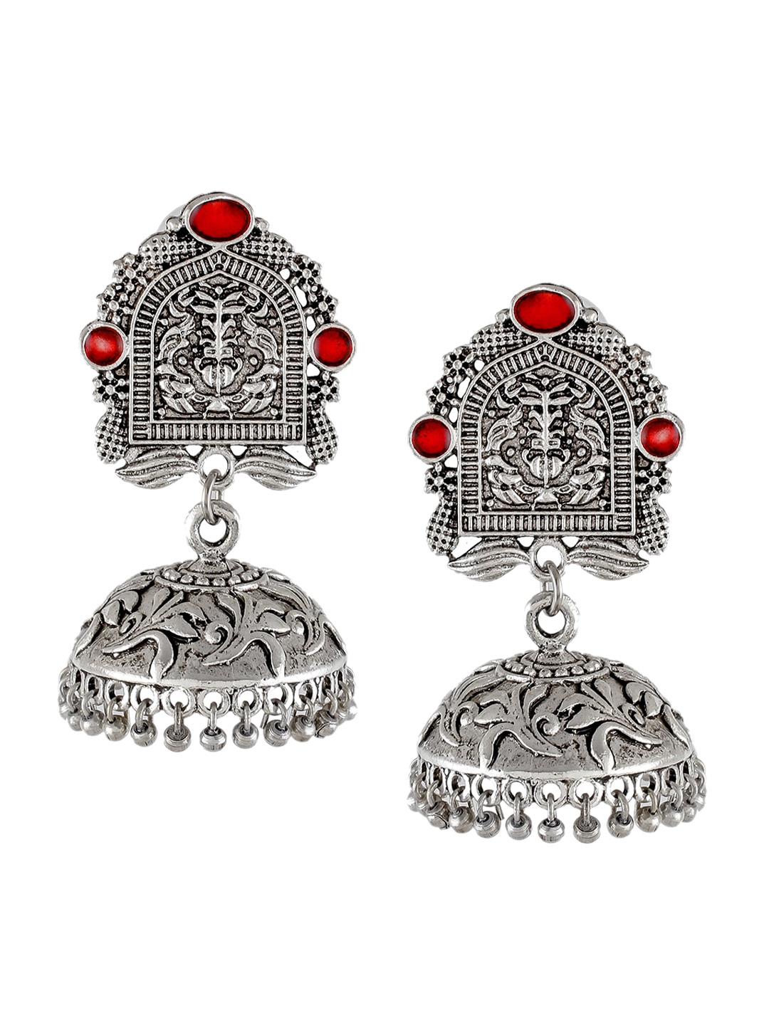 

Silvermerc Designs Oxidised Orange Silver-Plated Dome Shaped Jhumkas