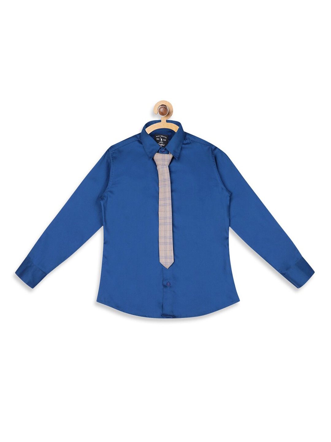 

Blue Giraffe Boys Blue & Taupe Regular Fit Solid Casual Shirt With Waistcoat and Tie