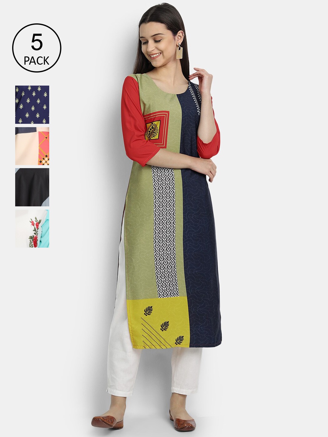

Ethnic basket Women Pack of 5 Multicoloured Printed Kurtas, Multi