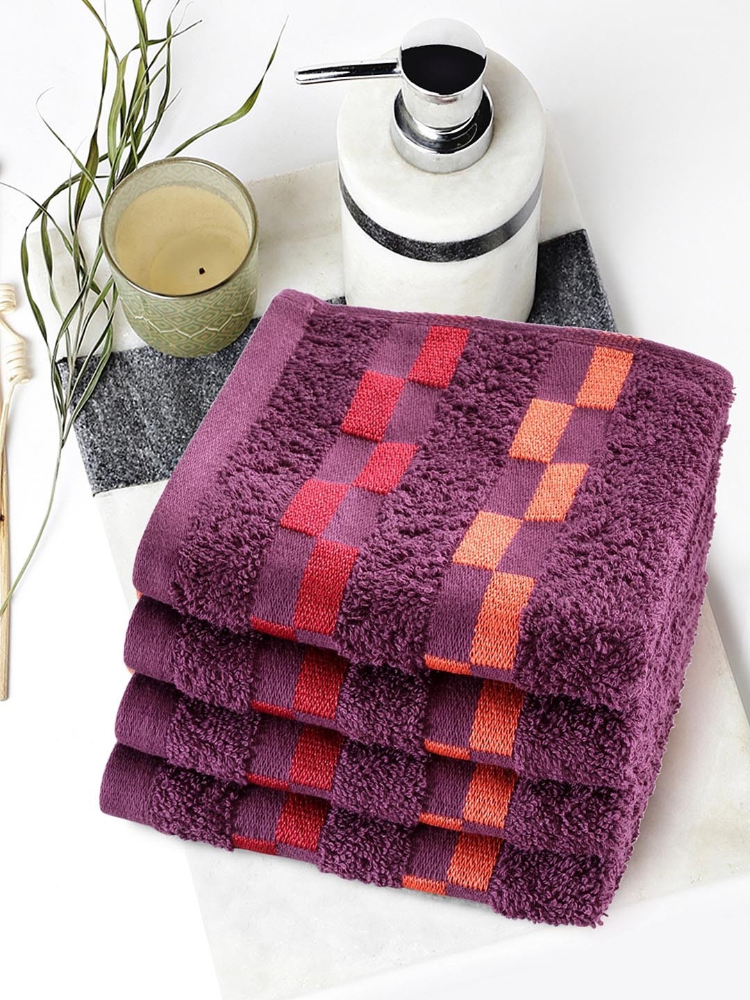 

BIANCA Set Of 4 Wine-Coloured Solid 450GSM Cotton Bath Towels, Purple