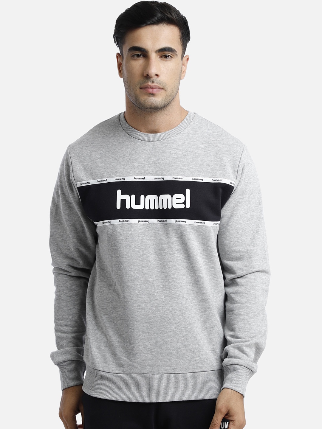 

hummel Men Grey Melange Printed Sweatshirt