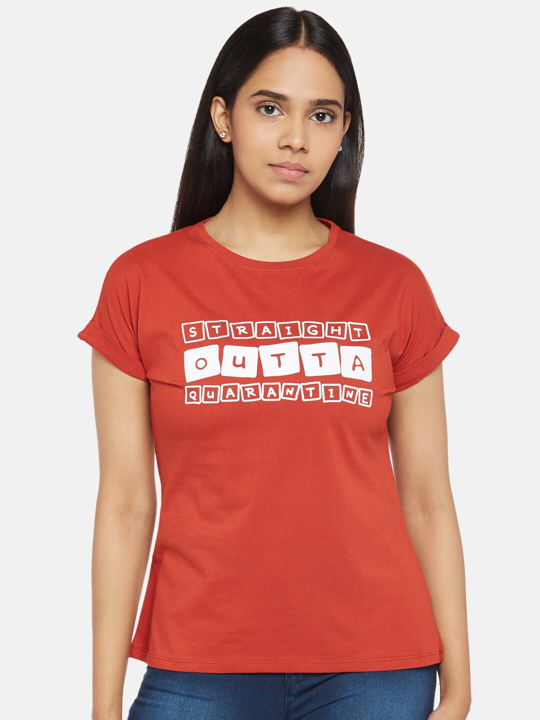 

People Women Red Typography Printed T-shirt