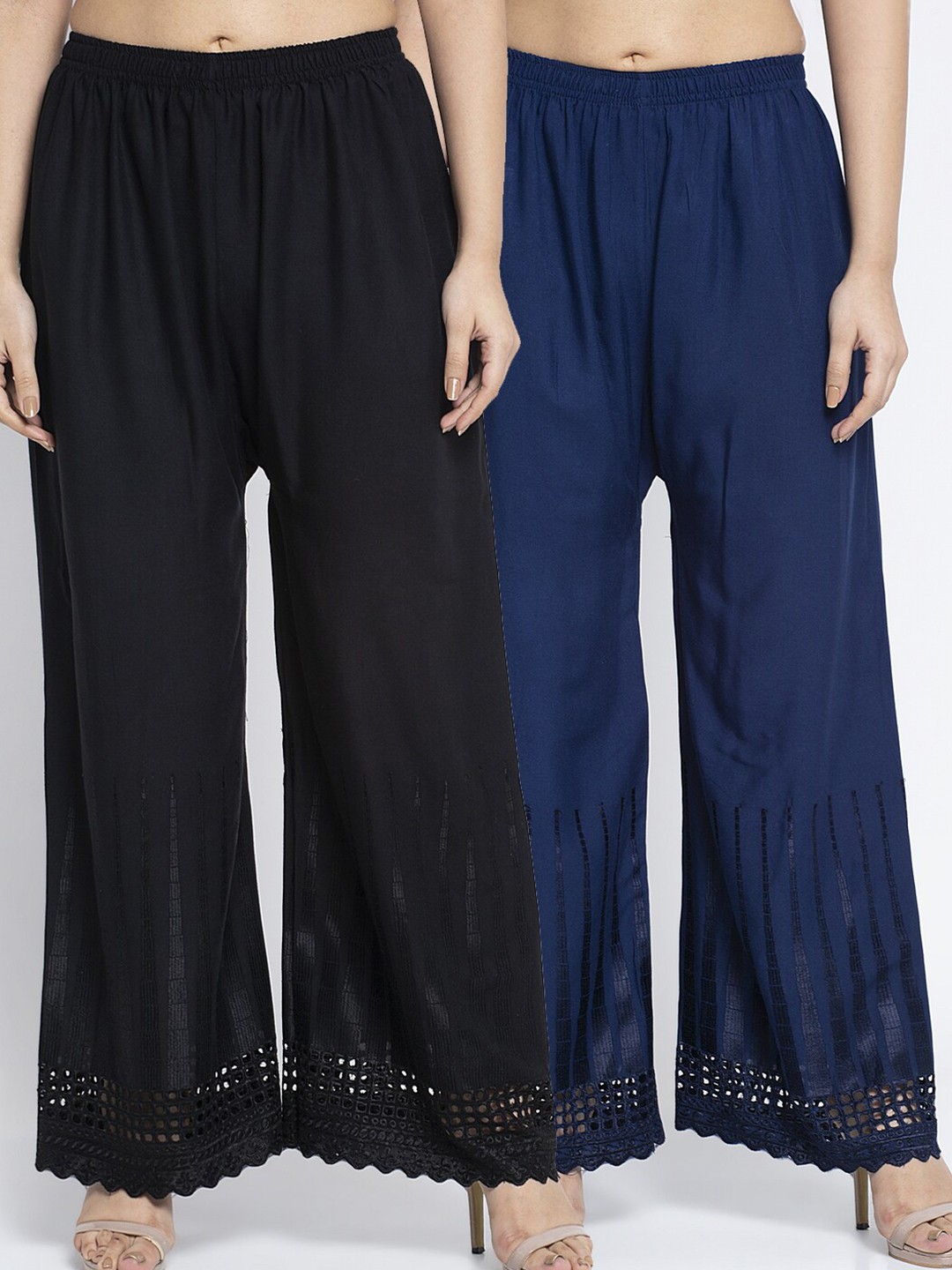 

GRACIT Women Set Of 2 Black & Blue Knitted Ethnic Palazzos