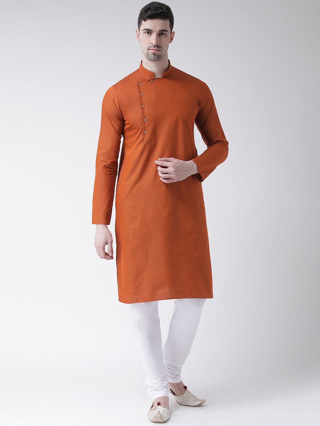 

TABARD Men Orange Solid Cotton Straight Kurta