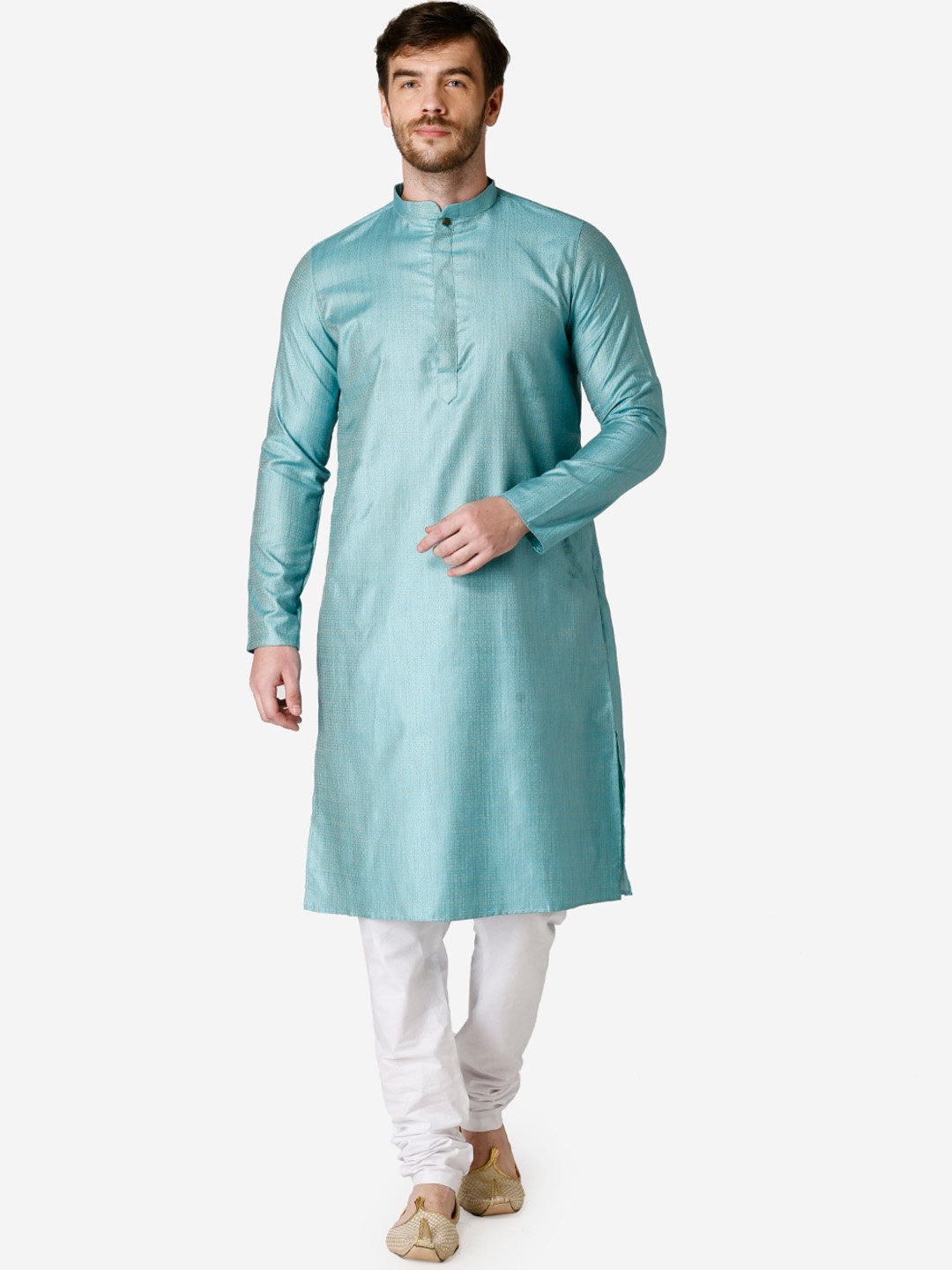 

TABARD Men Blue Mandarin Collar Woven Design Kurta