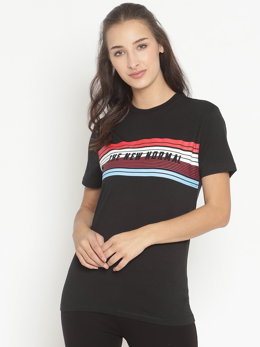 

COASTLAND Women Black & White Printed Cotton Lounge T-Shirt