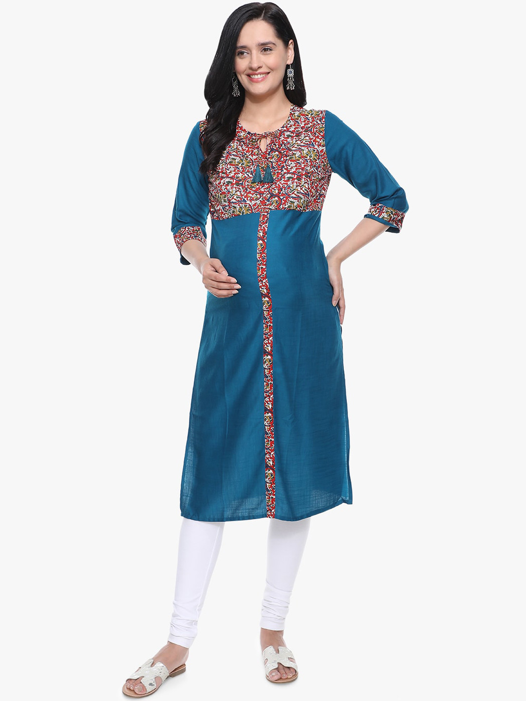 

MeeMee Women Blue Yoke Design Maternity Kurta