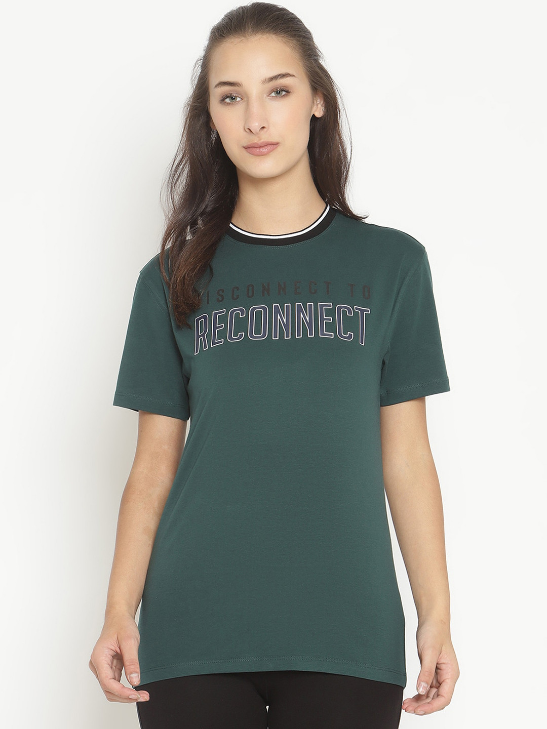 

COASTLAND Women Green Solid Cotton Lounge T-Shirt