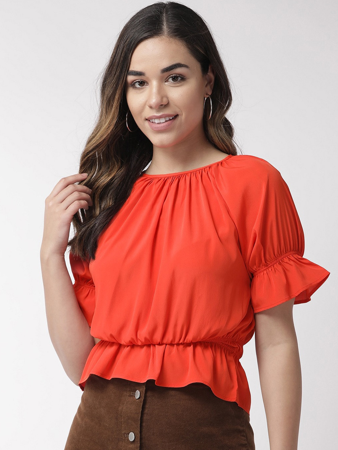 

Sera Women Orange Solid Cinched Waist Top