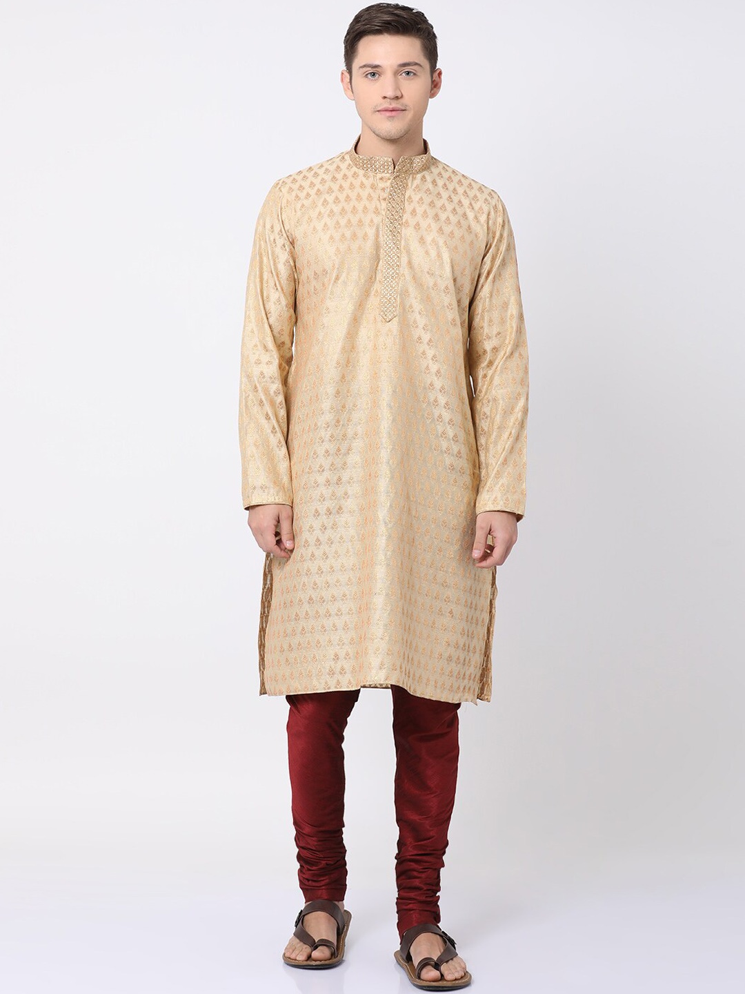 

TABARD Men Beige Mandarin Collar Silk Blend Kurta
