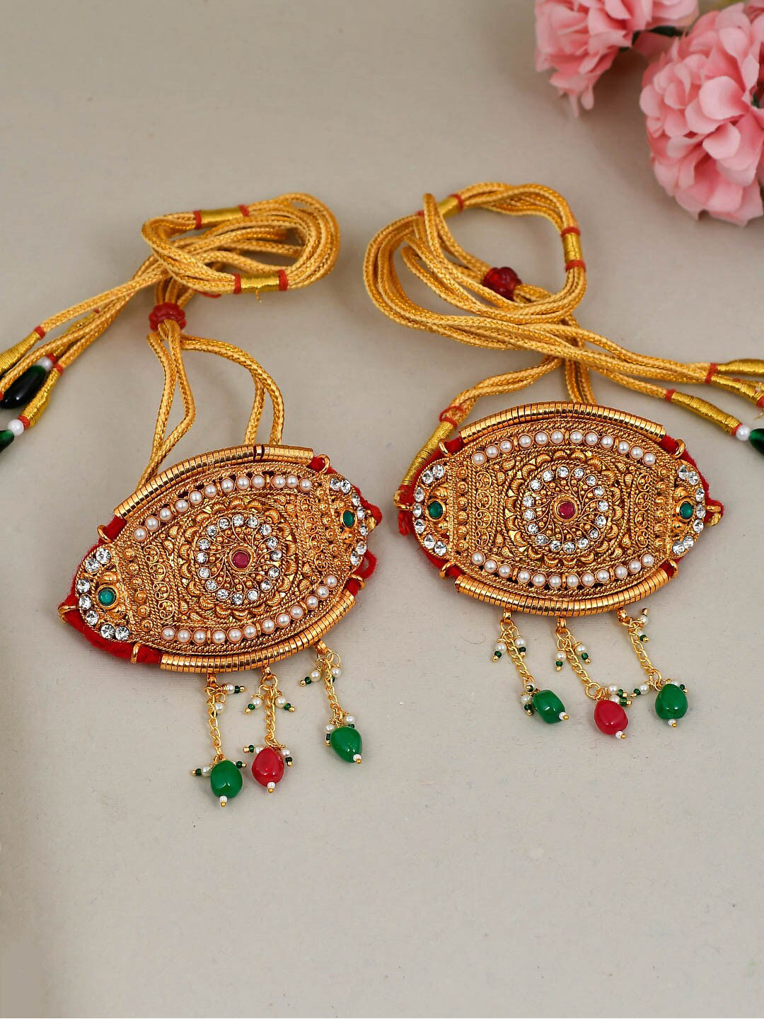 

Silvermerc Designs Set of 2 Gold-Plated Metal Rajputi Bajuband