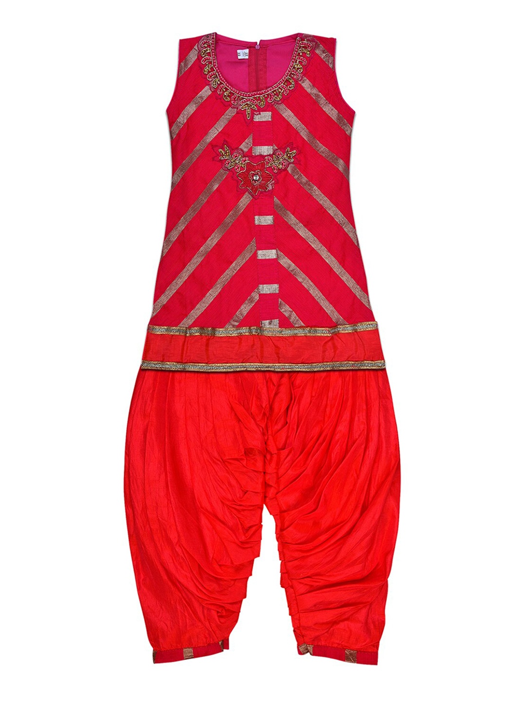 

Wish Karo Girls Pink & Red Striped Top with Dhoti Pants