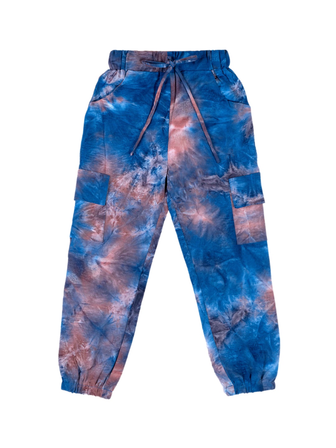 

Hunny Bunny Girls Navy Blue & Brown Tie and Dye Printed Comfort-Fit Joggers